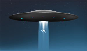 An illustration of a body rising into a UFO on a beam of light.